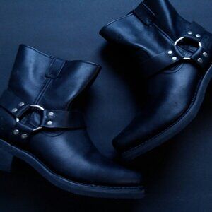 Nice Harley Davidson Biker Harness Leather Square Toe Unisex Boots Motorcycle